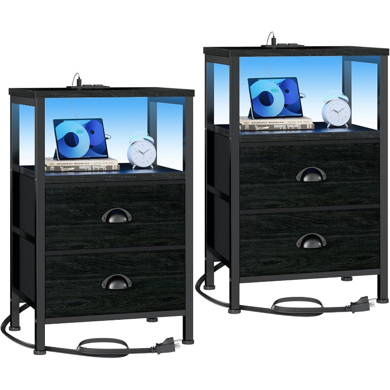 2‑Piece Black Oak Nightstands