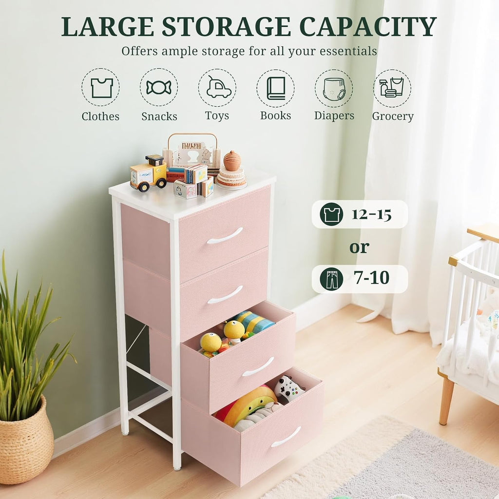 4‑Drawer Wood Top Fabric Dresser