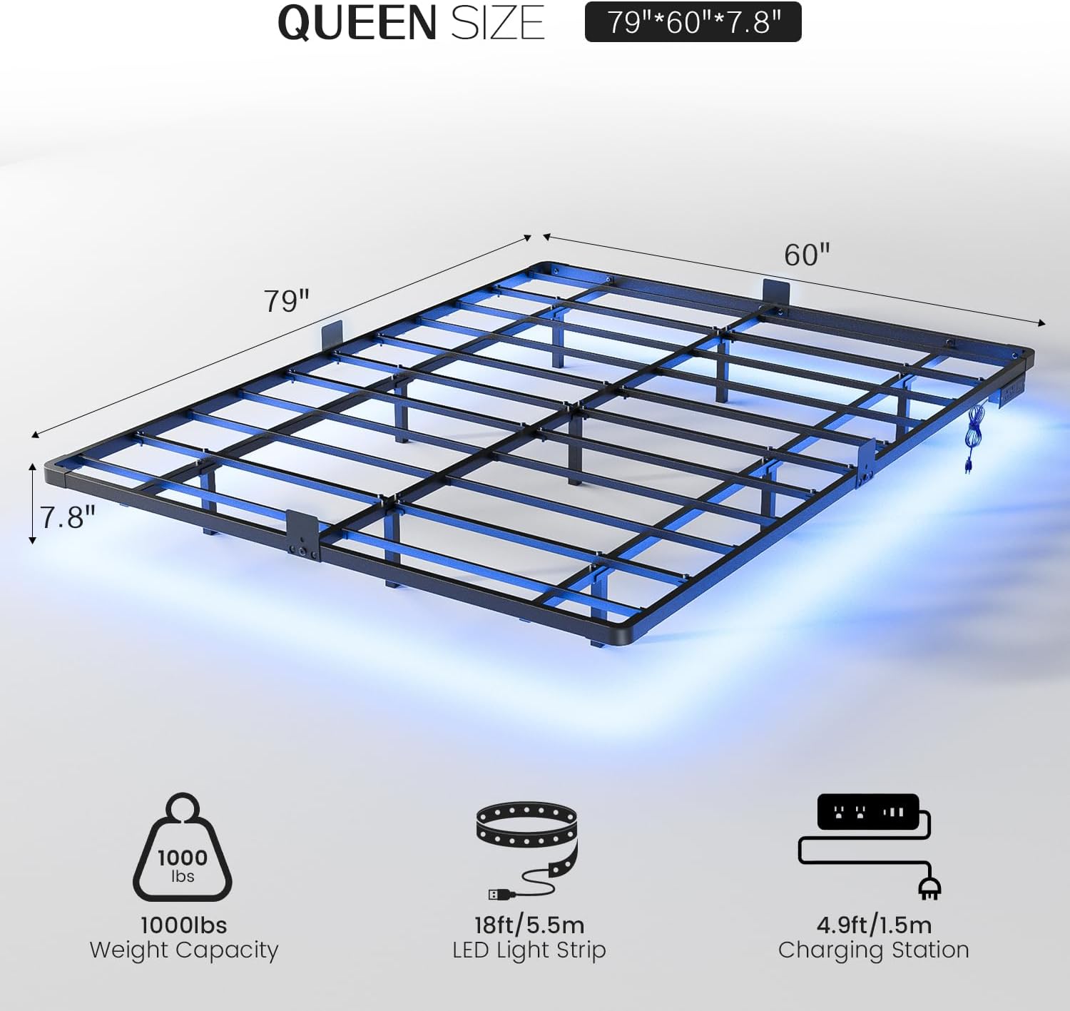 Queen Floating Metal Bed Frame