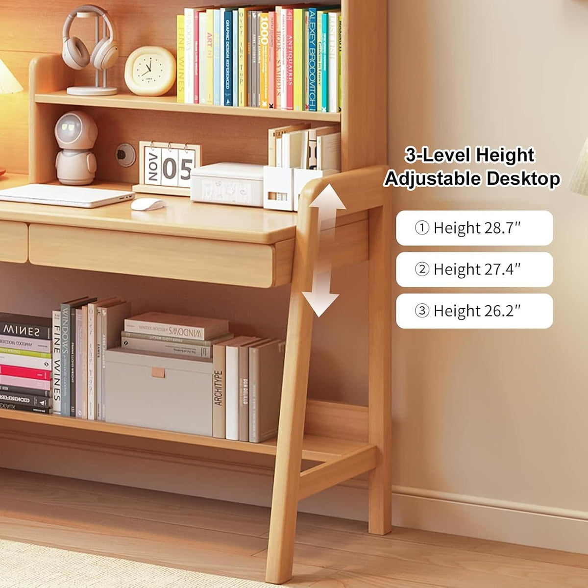 Kids Height‑Adjustable Study Desk