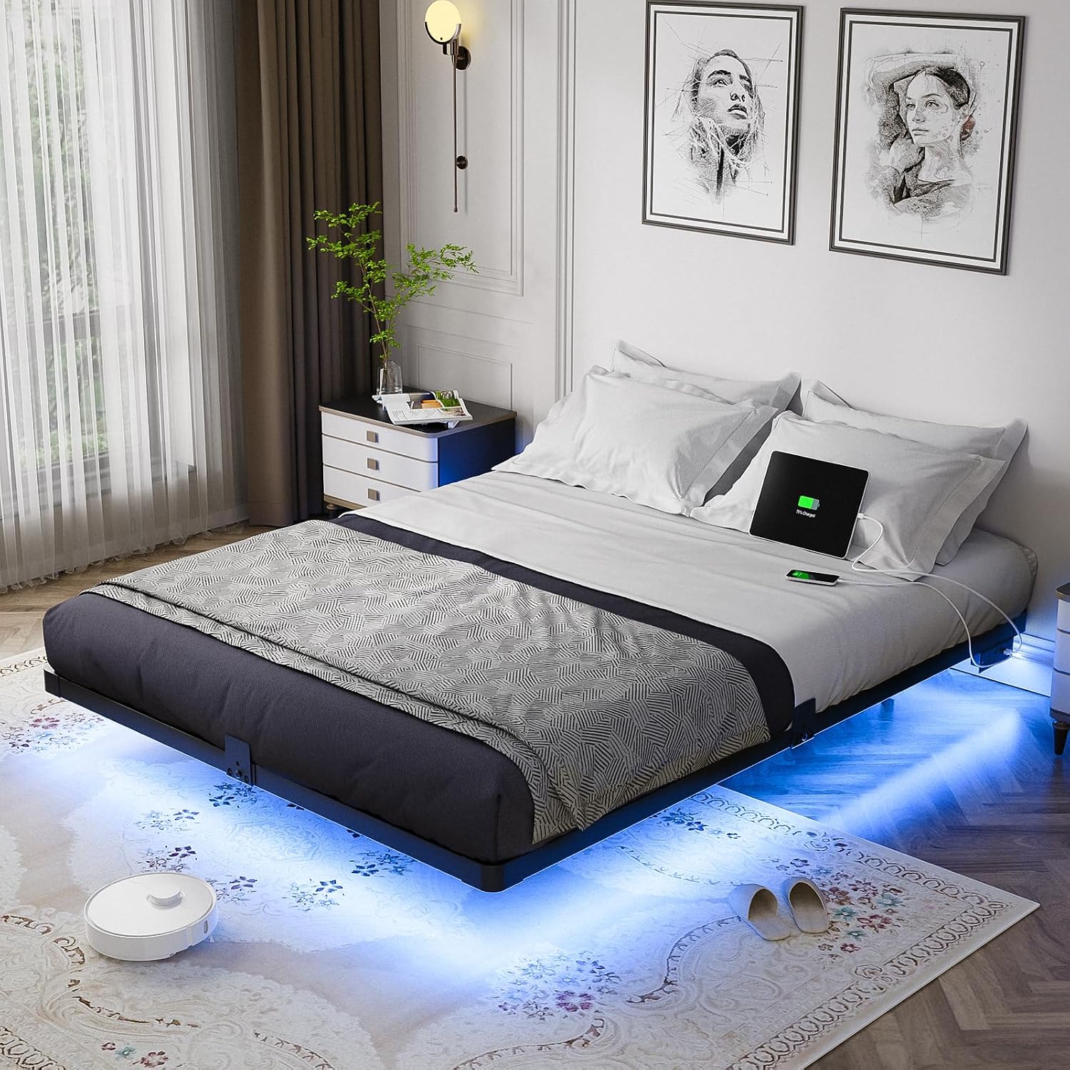 Queen Floating Metal Bed Frame