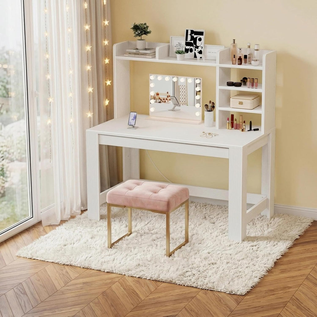 43" White Desk with Hutch