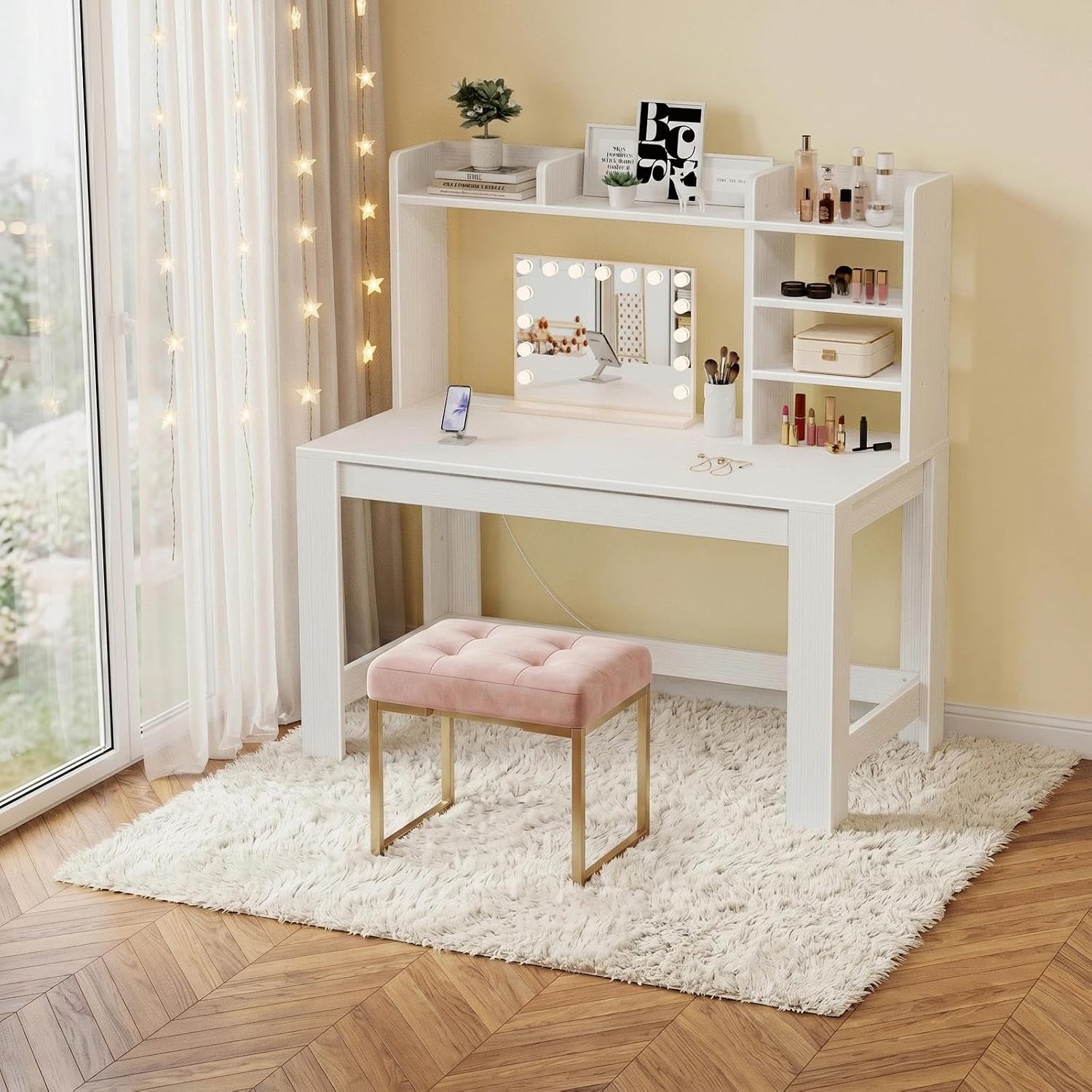 43" White Desk with Hutch