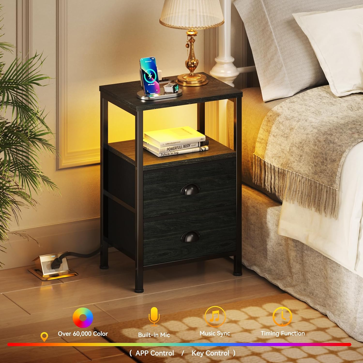 2‑Piece Black Oak Nightstands