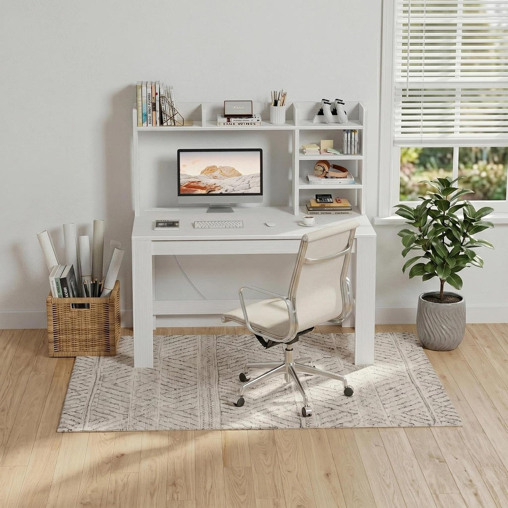 43" White Desk with Hutch