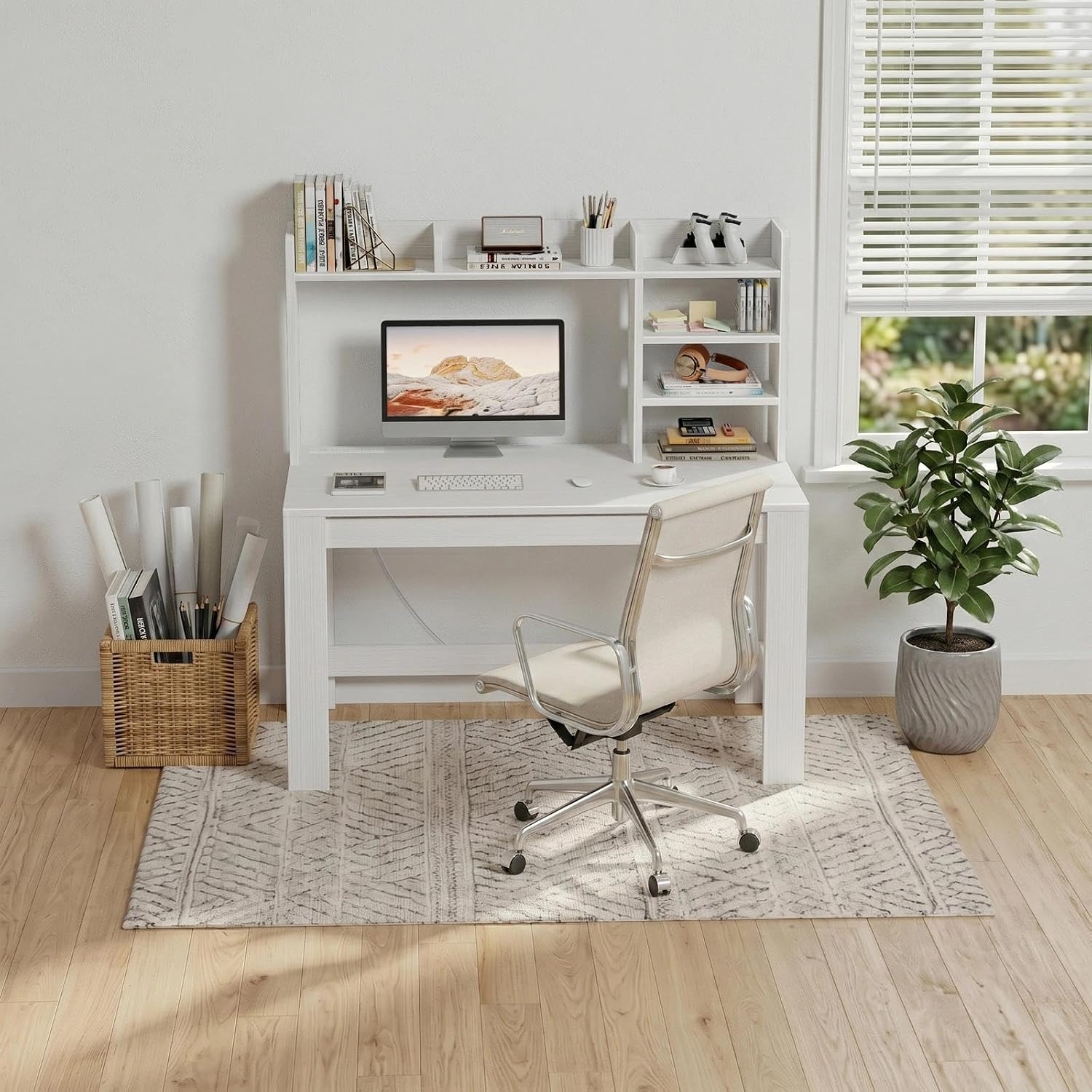 43" White Desk with Hutch