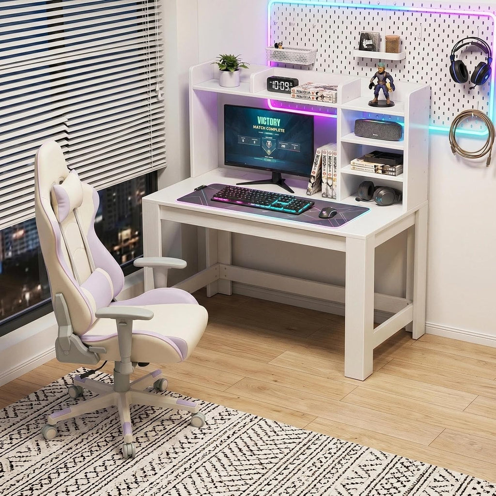 43" White Desk with Hutch
