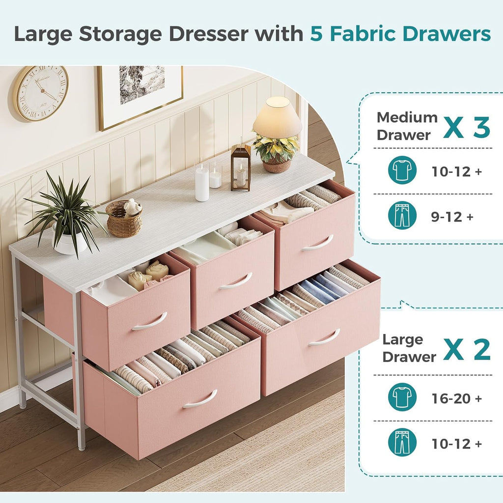 Pink 5‑Drawer Dresser