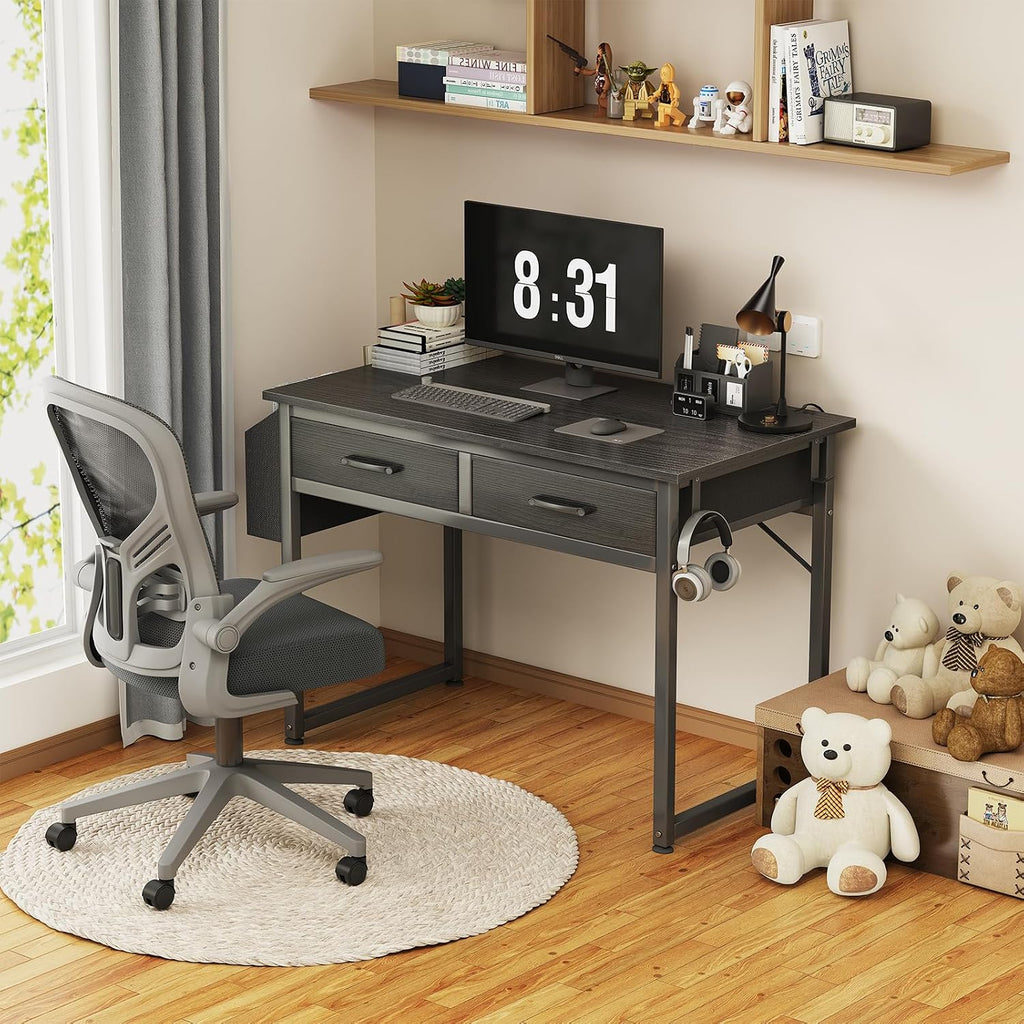 32" Black Desk with Drawers
