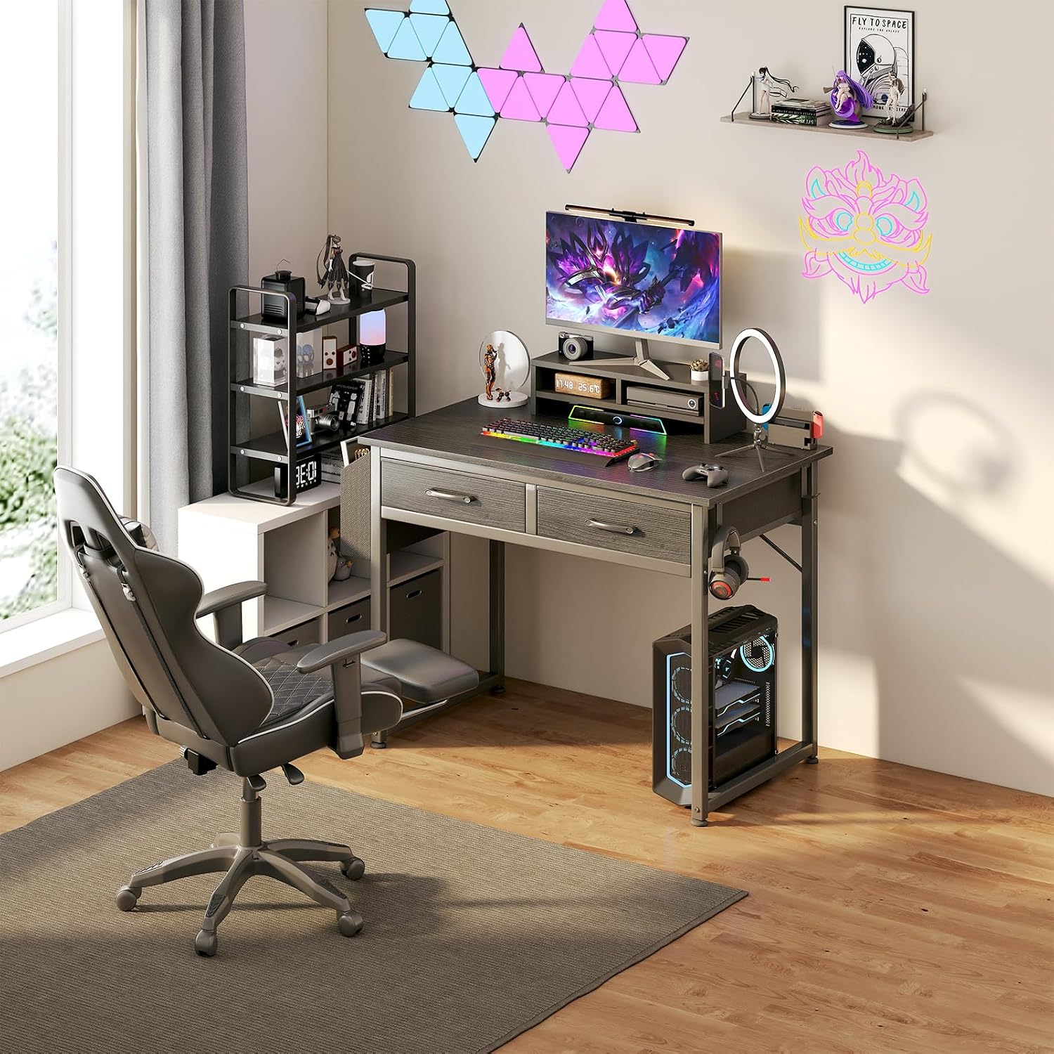 32" Black Desk with Drawers