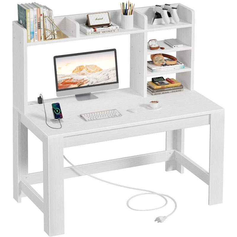 43" White Desk with Hutch